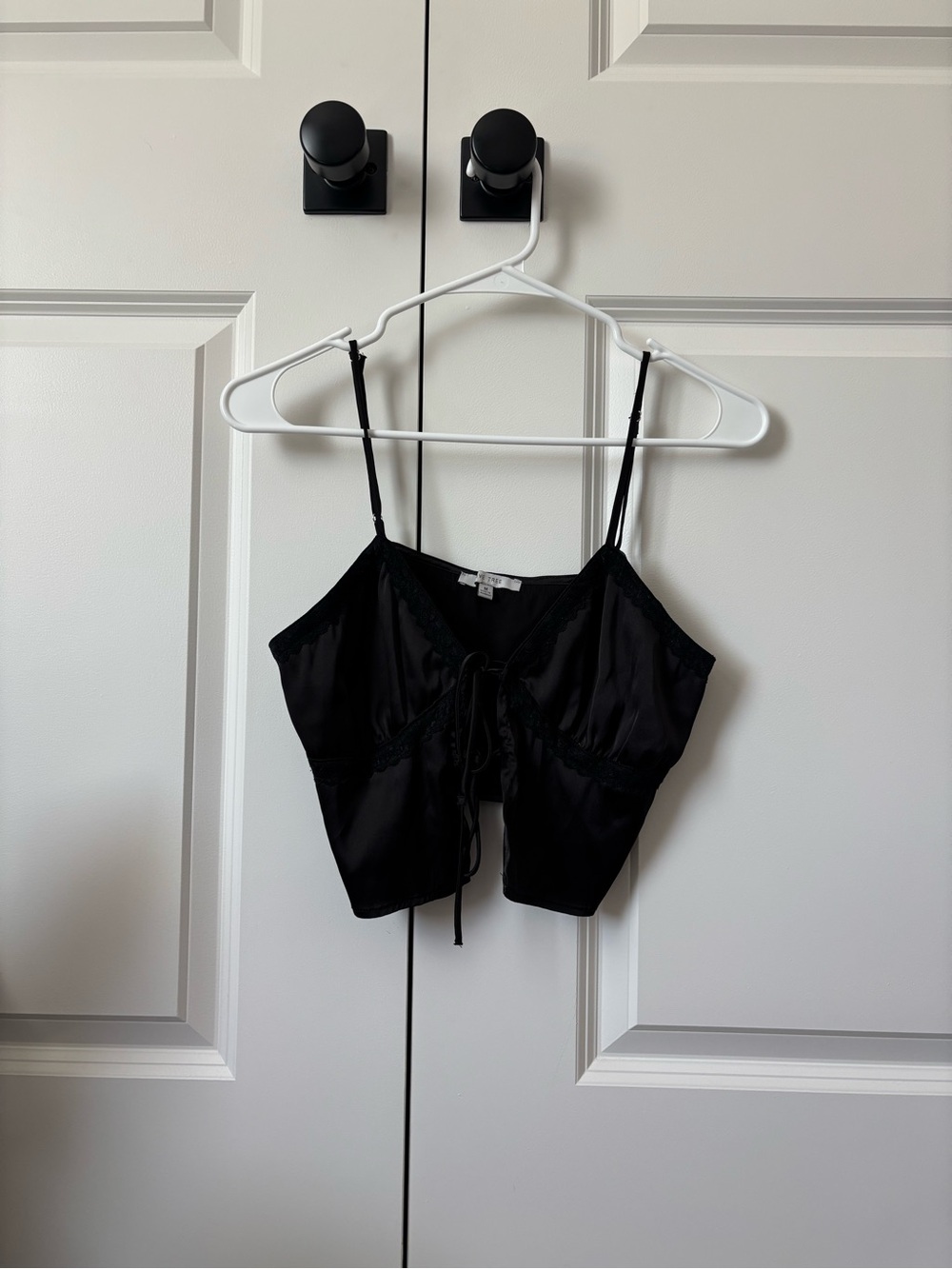 Black Satin Lace-Trim Cami Top - Women